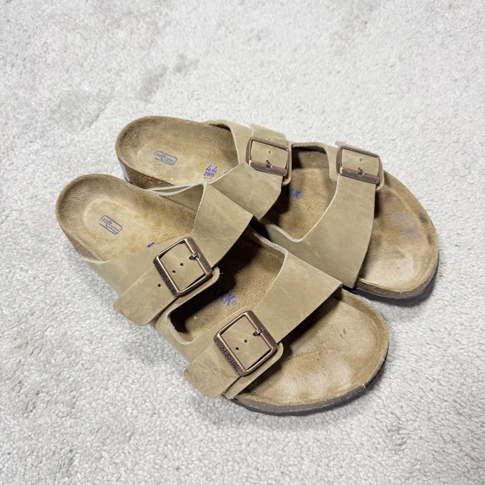 Birkenstock Mens 44 Arizona Tobacco Brown Nubuck Leather Soft Footbed Sandals